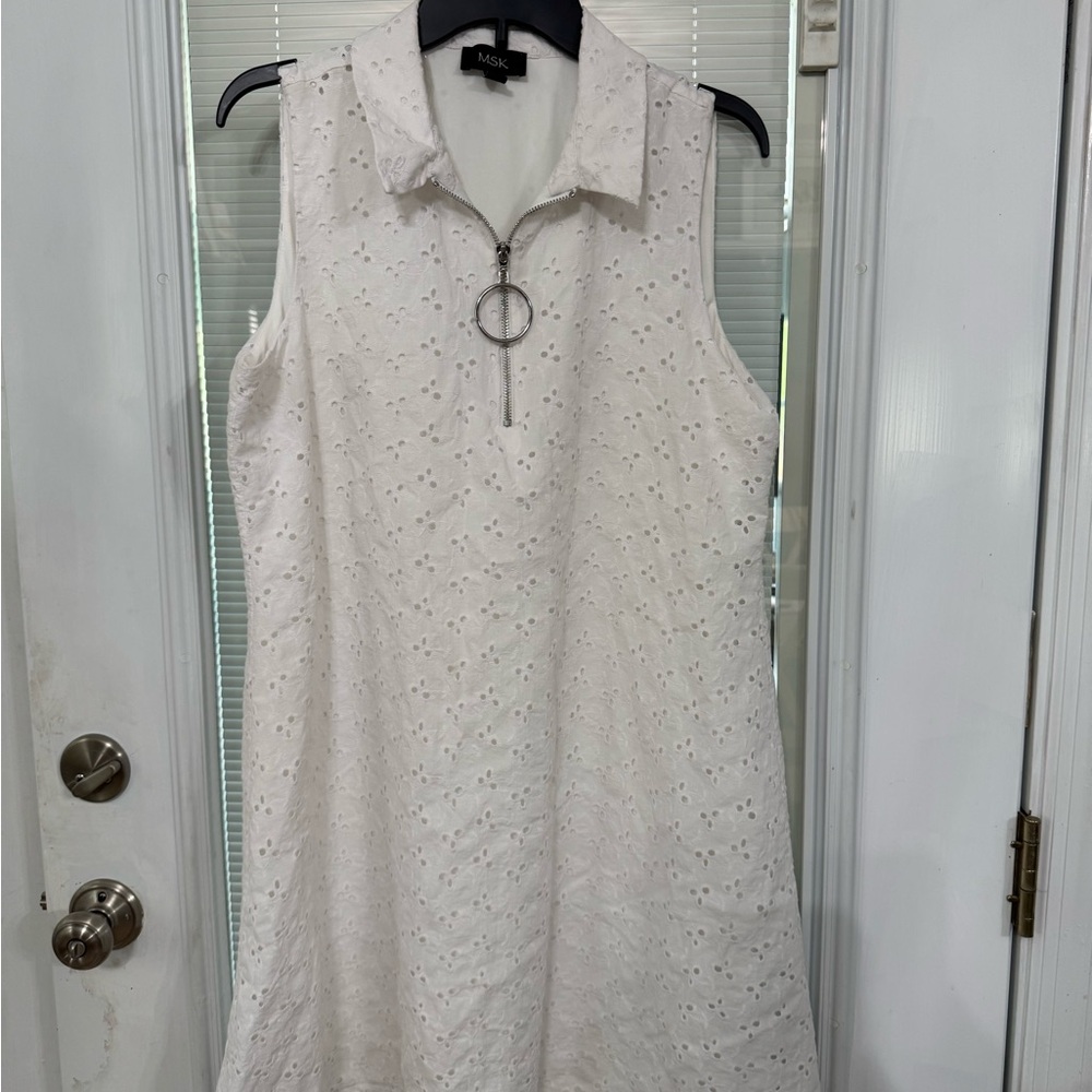 MSK White Sleeveless Eyelet Polo Dress with Ring Zip